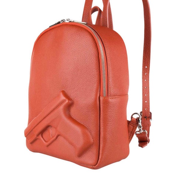 orange leather backpack